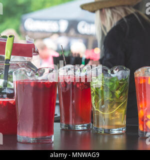 Fresh multi-colore di ingredienti per la produzione di berry frullati in contenitori di vetro Foto Stock