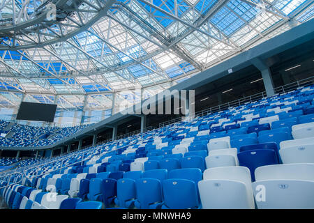 Mosca. Xvi Apr, 2018. La foto è stata scattata il 16 aprile 2018 mostra la vista interna di Nizhny Novgorod stadio che ospiterà il 2018 partite della Coppa del Mondo in Volgogard, Russia. Credito: FIFA LOC/Xinhua/Alamy Live News Foto Stock