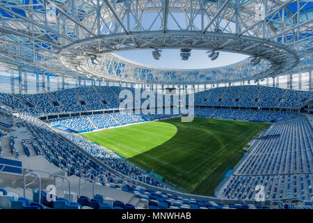 Mosca. Xvi Apr, 2018. La foto è stata scattata il 16 aprile 2018 mostra la vista interna di Nizhny Novgorod stadio che ospiterà il 2018 partite della Coppa del Mondo in Volgogard, Russia. Credito: FIFA LOC/Xinhua/Alamy Live News Foto Stock