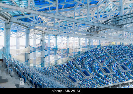 Mosca. Xvi Apr, 2018. La foto è stata scattata il 16 aprile 2018 mostra la vista interna di Nizhny Novgorod stadio che ospiterà il 2018 partite della Coppa del Mondo in Volgogard, Russia. Credito: FIFA LOC/Xinhua/Alamy Live News Foto Stock