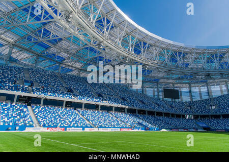 Mosca. Xvi Apr, 2018. La foto è stata scattata il 16 aprile 2018 mostra la vista interna di Nizhny Novgorod stadio che ospiterà il 2018 partite della Coppa del Mondo in Volgogard, Russia. Credito: FIFA LOC/Xinhua/Alamy Live News Foto Stock