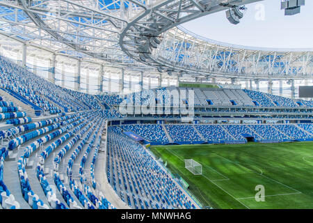 Mosca. Xvi Apr, 2018. La foto è stata scattata il 16 aprile 2018 mostra la vista interna di Nizhny Novgorod stadio che ospiterà il 2018 partite della Coppa del Mondo in Volgogard, Russia. Credito: FIFA LOC/Xinhua/Alamy Live News Foto Stock