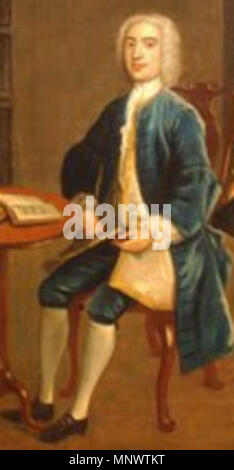 . Inglese: Quattro cifre significative nella crescita del bagno, Somerset. Da sinistra Richard Jones (cancelliere di opere in prima Park), Ralph Allen (proprietario della prima Park), Robert Gay (MP e proprietario terriero), e John Wood il vecchio (architetto) . Il 31 dicembre 1735. Unknown 1067 Robert Gay (ritagliate) Foto Stock