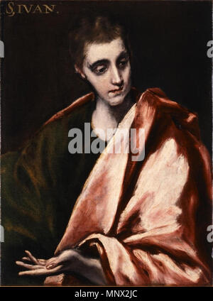 San Juan Evangelista . Español: La obra rappresentanouna a San Juan Evangelista, Onu de los doce Apóstoles. . Circa 1590. 1091 San Juan Evangelista, de El Greco. (Museo Nacional de Escultura de Valladolid) Foto Stock