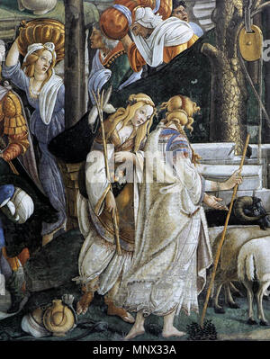 Le prove e la vocazione di Mosè (dettaglio) tra 1481 e 1482. 1093 Sandro Botticelli - Le prove e la vocazione di Mosè (dettaglio) - WGA2740 Foto Stock