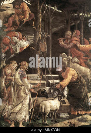 Le prove e la vocazione di Mosè (dettaglio) tra 1481 e 1482. 1093 Sandro Botticelli - Le prove e la vocazione di Mosè (dettaglio) - WGA2741 Foto Stock