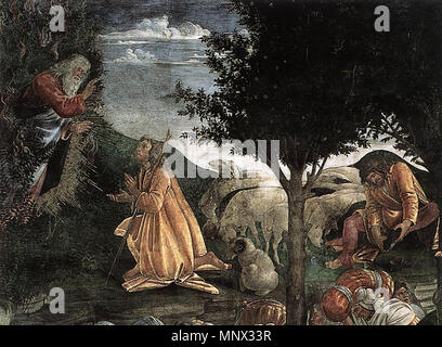 Le prove e la vocazione di Mosè (dettaglio) tra 1481 e 1482. 1093 Sandro Botticelli - Le prove e la vocazione di Mosè (dettaglio) - WGA2742 Foto Stock