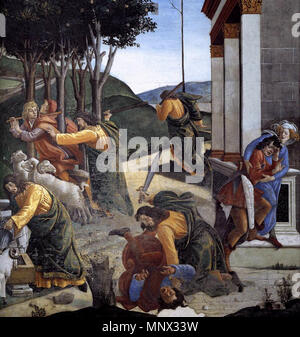 Le prove e la vocazione di Mosè (dettaglio) tra 1481 e 1482. 1093 Sandro Botticelli - Le prove e la vocazione di Mosè (dettaglio) - WGA2746 Foto Stock