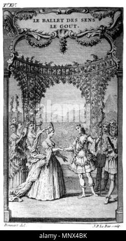 . Inglese: Le Ballet des sens (5ème entrée) musica composta da Jean-Joseph Mouret (1682 - 1738). Medio : incisione su carta . 1732. Incisore: Jacques Philippe Le Bas (1707-1783) 1098 scena dal balletto des Sens da Mouret Foto Stock