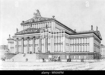 . Karl Friedrich Schinkel: Schauspielhaus (teatro) di Berlino, Gendarmenmarkt Karl Friedrich Schinkel (1781-1841) nomi alternativi Carl Friedrich Schinkel; K. F. Schinkel; Karl Friedrich Schinkel; Karl p. Schinkel; C. F. Schinkel Descrizione dell'architetto tedesco e pittore Data di nascita e morte 13 marzo 1781 9 ottobre 1841 Luogo di nascita e morte Neuruppin autorità di Berlino controllo : Q151759 VIAF: 17298593 ISNI: 0000 0001 0855 5834 ULAN: 500028174 LCCN: N81068088 NLA: 35480385 WorldCat incisione su rame da L. M. N. Sohn dopo un disegno da Berger, ca. 1830 . circa 1830. L. M. N. Foto Stock