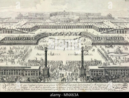 . Disegno di architettura, incisione su rame, molto probabilmente da "Entwurf einer historischen Architektur". Mostra Fischer v. Erlach del primo progetto per il Palazzo di Schönbrunn, 1688, che non era economicamente conveniente. Questo supporto mostra il monumento protetto con il numero 128858 in Austria. (Commons, de) Questo supporto mostra il monumento protetto con il numero 114069 in Austria. (Commons, de) . 1721. Johann Bernhard Fischer von Erlach (1656-1723) nomi alternativi Fischer, Johann Bernhard (fino al 1696) Descrizione Austrian architetto e scultore Data di nascita e morte 20 LUGLIO 165 Foto Stock