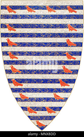 . Inglese: scudo araldico di William de Valence, 1° Conte di Pembroke (d.1296) dalla sua tomba nella Westminster Abbey. Smalto Champlevee con diapering: Barry di argent e azzurro, un orle di martlets gules . 1296; ridisegnata 1863. eventualmente Boutell, Charles († 1877) 1115 ShieldOfWilliamDeValence Foto Stock