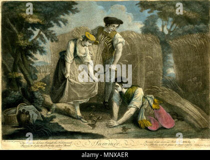 . Inglese: Quattro Stagioni - Estate da Giovanni di Simone dopo Nicolas Lancret. Mezzatinta colorate a mano. 1758. John Simon dopo Nicolas Lancret 1122 Simon estate Foto Stock