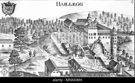 . Deutsch: Schloss Hallegg im Jahre 1680 in Klagenfurt / Kärnten / Österreich / Europäische Union. Abbildung aus J.W. Valvasor: topographia" Archiducatus Carinthiae antiquae et modernae completa. Inglese: Castello di Hallegg in Klagenfurt, capitale della Carinzia In Carinzia / Austria / Unione europea. 1680 D.C.. Johann von Weikhard Valvasor (1641-1693) nomi alternativi Johann Weichard von Valvasor, Janez Vajkard Valvasor Descrizione Carniolan storico, scrittore e scienziato Data di nascita e morte possono 1641 19 Settembre 1693 Luogo di nascita e morte Ljubljana Krško sede di lavoro Nuremb Foto Stock