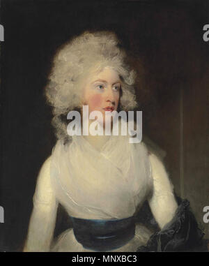 Ritratto di Emily, Lady Berkeley, mezza lunghezza, in un abito bianco con un saliscendi blu e grigio scialle . Lady Emily Charlotte Lennox, née Lady Berkeley (Dicembre 1763 - 19 ottobre 1832) era la figlia di Lord George Lennox e sposato Adm. L'on. Sir George Cranfield Berkeley. prima del 1791. 1125 Sir Thomas Lawrence - Ritratto di Emily, Lady Berkeley Foto Stock