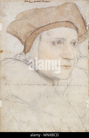 . Inglese: Ritratto Studio di Sir Thomas More. Nero e colored chalks sulla carta su cui non è stato applicato il primer, 38 × 25,8 cm, Royal Collection, Windsor. Sir Thomas More (1477/88-1535) è stato un leader inglese dotto umanista e Lord Cancelliere sotto Enrico VIII d'Inghilterra. Egli è stato eseguito nel 1535 dopo il rifiuto di firmare il giuramento all'atto di supremazia. Più ricevuto Hans Holbein come ospite nel 1526, dopo una raccomandazione dal suo amico desiderio Erasmus. Holbein dipinto un ritratto di più sulla base di un secondo analogo, studio e anche un ritratto di gruppo di più la famiglia, ormai perso, in cui più è stato raffigurato nella stessa Foto Stock