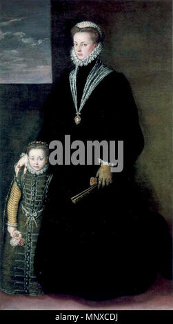 Inglese: Ritratto di Juana di Austria con una ragazza . Español: Retrato de Juana de Austria (1535-1573), que fue infanta de España y archiduquesa de Austria y era hija del Emperador Carlos I de España y de la Reina Isabel de Portugal y también hermana del rey Felipe II de España. . 1561. 1130 Sofonisba Anguissola - Ritratto di Juana di Austria con una giovane ragazza, 1561 Foto Stock