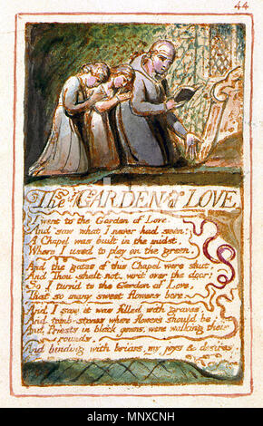 . Inglese: canti di innocenza e di esperienza copia oggetto Z 44 Il Giardino dell amore . 1826. William Blake (1757-1827) nomi alternativi W. Blake; Uil'iam Bleik Descrizione British pittore, poeta, scrittore, teologo, collezionista e incisore, Data di nascita e morte 28 novembre 1757 12 agosto 1827 Luogo di nascita e morte Broadwick Street Charing Cross sede di lavoro London Authority control : Q41513 VIAF: 54144439 ISNI: 0000 0001 2096 135X ULAN: 500012489 LCCN: N78095331 NLA: 35019221 WorldCat 1131 canzoni di innocenza e di esperienza copia oggetto Z 44 il giardino di amore Foto Stock