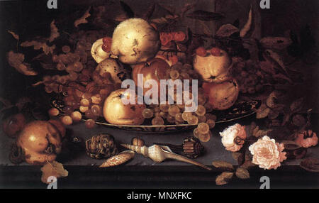 Natura morta con frutta, fiori, conchiglie e insetti 1623. 1145 still-life-piatto di frutta Foto Stock