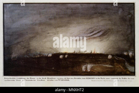 . Tedesco: Illustrazione der Belagerung der französisch besetzten Stadt durch den k.u.k. Dagobert generale von Wurmser im Novembre 1795. 1796. Andreas Szöts 1155 Szoets Andreas Mannheim Gesamtansicht Brand 1795 Foto Stock