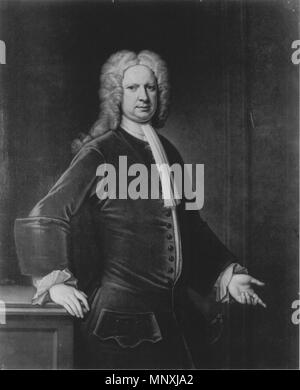 . Ritratto di un gentiluomo. Questo dipinto è stato pensato per raffigurare il Massachusetts colonial tenente Governor William Tailer, dipinta da Giovanni Smibert. La firma Smibert è stato determinato essere un falso negli anni quaranta e il dipinto è stata riassegnata a Thomas Gibson, un Smibert contemporaneo. L'identità del soggetto è sconosciuto. Il XVIII secolo. Thomas Gibson (1680-1751) Descrizione inglese ritratto pittore Data di nascita e morte c.1680 1751 Luogo di nascita e morte Londra Londra periodo di lavoro c.1700-1751 sede di lavoro London Authority control : Q1030149 VIAF: 45736453 ULAN: 500019928 Foto Stock