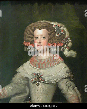. Español: Retrato de la Infanta María Teresa, óleo sobre lienzo, 71 x 60 cm, París Musée du Louvre . circa 1653. Taller de Diego Velázquez 1158 Taller velazquez-maria teresa-Louvre Foto Stock