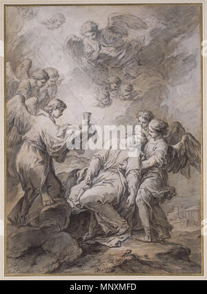 L'agonia nel giardino; Carle Vanloo (francese, 1705 - 1765); circa 1760; Penna e inchiostro marrone, marrone e grigio lavaggio, intensificato con gouache bianco, oltre gesso nero; 46 x 33,2 cm (18 1/8 x 13 1/16 in.); 2000.62 l'agonia nel giardino di circa 1760. 1168 L'agonia nel giardino Foto Stock
