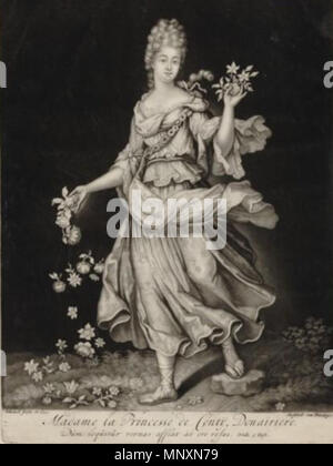 . Inglese: Il Dowager Principessa di Conti con Rose Français : Portrait de Anne Marie de Bourbon, princesse de Conti Conti (1666-1739), en pied . circa 1701-1788. 1172 Il Dowager Principessa di Conti con rose da un artista sconosciuto Foto Stock