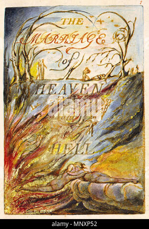 . Inglese: Il Matrimonio del Cielo e l'Inferno copia H 1790 Fitzwilliam Museum oggetto 1 . 1790. William Blake (1757-1827) nomi alternativi W. Blake; Uil'iam Bleik Descrizione British pittore, poeta, scrittore, teologo, collezionista e incisore, Data di nascita e morte 28 novembre 1757 12 agosto 1827 Luogo di nascita e morte Broadwick Street Charing Cross sede di lavoro London Authority control : Q41513 VIAF: 54144439 ISNI: 0000 0001 2096 135X ULAN: 500012489 LCCN: N78095331 NLA: 35019221 WorldCat 1177 Il Matrimonio del Cielo e l'Inferno copia H 1790 Fitzwilliam Museum oggetto 1 Foto Stock