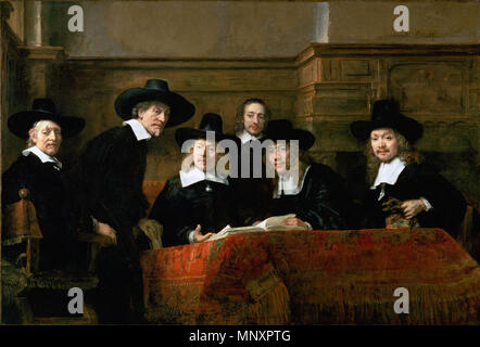 Il Syndics dei trasportatori di Amsterdam' Guild, noto come 'Sampling funzionari" 1662. 1049 Rembrandt - De Staalmeesters - Il Syndics del Clothmaker's Guild Foto Stock