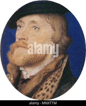 Thomas Wriothesley (1505-1550), primo Earl of Southampton . Inglese: Ritratto miniatura di Thomas Wriothesley conte di Southampton. La pittura su carta, tagliare verso il basso per un ovale di 5 × 3 cm Thomas Wriothesley, primo Earl of Southampton (c.1536-50), è stato impiegato per il sigillo dal 1530 e vicino a Thomas Cromwell, la testa di Enrico VIII Governo. Egli è salito a diventare Lord Cancelliere ed è stato realizzato un conte nel 1547. Nel 1549/50, dopo la caduta di Edward Seymour, signore Protector Somerset, ha fatto un tentativo di sostituirsi a lui ma era outmaneuverd da John Dudley, primo duca di Northumberland, e bandito dal privato Cou Foto Stock