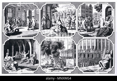 . Italiano: Incisione che illustra il massacro dei sodomiti olandesi nel 1730/31, tratta da onu opuscolo intitolato: La rapida punizione descritta vengono monitorare ai peccatori senzadio e dannabili, Amsterdam 1731. Inglese: tempestiva punizione raffigurato come un avvertimento per atea e damnable peccatori Amsterdam 1731. L'incisione che mostra il massacro olandese di sodomiti nel 1730/1731. . 1731. Unknown 1193 tempestiva punizione Foto Stock