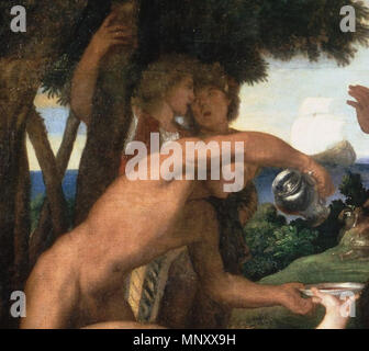 . Polski: Bachanalia Tycjana inglese: Bacco) dell'Andrians, 1522-1524; olio su tela; 175 × 193 cm (68,8 × 75,9 in) . tra 1522 e 1524. Tiziano (1490-1576) nomi alternativi Tiziano Vecelli; Tiziano Vecellio Descrizione pittore italiano, affresco pittore e disegnatore Data di nascita e morte tra 1485 e 1490 27 agosto 1576 Luogo di nascita e morte di Pieve di Cadore Venezia sede di lavoro Venezia (1498), Ferrara, Mantova, Padova (1511), Milano (1540), Roma (1545-1546), Firenze (1546), Augsburg (1548, 1550-1551), Costantinopoli (oggi Istanbul) (1555-1557) Autorità di controllo : Q47 Foto Stock