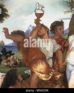 . Polski: Bachanalia Tycjana inglese: Bacco) dell'Andrians, 1522-1524; olio su tela; 175 × 193 cm (68,8 × 75,9 in) . tra 1522 e 1524. Tiziano (1490-1576) nomi alternativi Tiziano Vecelli; Tiziano Vecellio Descrizione pittore italiano, affresco pittore e disegnatore Data di nascita e morte tra 1485 e 1490 27 agosto 1576 Luogo di nascita e morte di Pieve di Cadore Venezia sede di lavoro Venezia (1498), Ferrara, Mantova, Padova (1511), Milano (1540), Roma (1545-1546), Firenze (1546), Augsburg (1548, 1550-1551), Costantinopoli (oggi Istanbul) (1555-1557) Autorità di controllo : Q47 Foto Stock