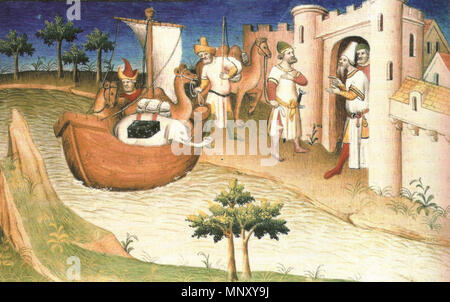 . Inglese: Marco Polo il viaggio, miniatura dal libro "I viaggi di Marco Polo' ('Il milione'), originariamente pubblicato durante il Polo di durata (c. 1254 - Gennaio 8, 1324), ma frequentemente ristampato e tradotto. Español: Ilustración del libro 'Los viajes de Marco Polo' ('Il milione'), originalmente escrito en base a los relatos del propio Marco Polo (hacia 1254 - 8/9 de enero de 1324), pero luego frecuentemente reproducido traducido y. Bibliografía de apoyo: Marco Polo, il milione, Bur, 2006, ISBN: 8817100358 y 9788817100359, 544 páginas (texto en linea). 8 gennaio 1324. Sconosciuto 854 Marco Foto Stock