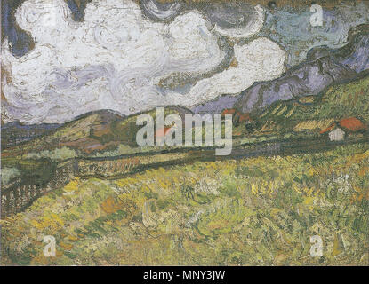 Deutsch: Weizenfeld hinter ospedale dem Saint-Paul inglese: Campo di grano dietro Saint-Paul Ospedale Saint-Rémy, dicembre 1889. 1222 Van Gogh - Weizenfeld hinter ospedale dem Saint-Paul Foto Stock