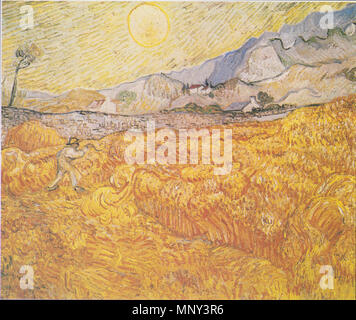 Deutsch: Weizenfeld hinter ospedale dem Saint-Paul (Die Ernte) Inglese: Campo di grano dietro Saint-Paul ospedale con un Reaper (Raccolto) Saint-Rémy, settembre 1889. 1223 Van Gogh - Weizenfeld hinter ospedale dem Saint-Paul (Die Ernte) Foto Stock