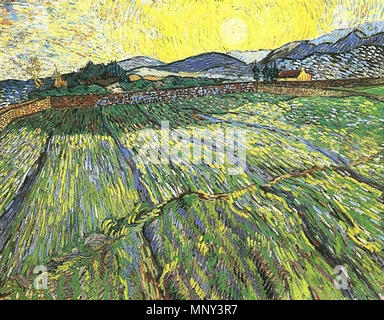 . Vincent van Gogh: campo recintato con Rising Sun artista Vincent van Gogh (1853-1890) nomi alternativi Vincent Willem van Gogh Descrizione pittore olandese, cassetto e printmaker Data di nascita e morte 30 Marzo 1853 29 Luglio 1890 Luogo di nascita e morte Zundert Auvers-sur-Oise periodo di lavoro tra circa 1880 e circa nel luglio 1890 sede di lavoro Paesi Bassi (Etten, l'Aia, Nuenen, …, prima del 1886), Parigi (dal 1886 fino al 1887), Arles (dal 1888 fino al 1889), Saint-Rémy-de-Provence (dal 1889 fino al 1890), Auvers-sur-Oise (1890) Autorità di controllo : Q5582 VIAF: 9854560 ISNI: 0000 00 Foto Stock