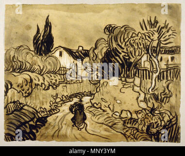 Paesaggio con case tra alberi e una figura / Auvers paesaggio / percorso tra le mura del giardino Auvers-sur-Oise, Giugno - Luglio 1890. 1224 Vincent van Gogh - Auvers paesaggio (1890) Foto Stock