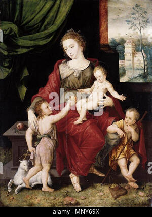 Madonna e Bambino . Vergine con Bambino e neonati San Giovanni Bptist e James . prima metà del XVI secolo. 1237 Sellaer Vincent - Madonna e Bambino - WGA21151 Foto Stock