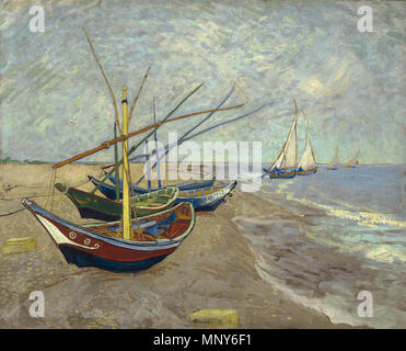Olandese: Vissersboten op het strand van Les Saintes-Maries-de-la-Mer barche di pescatori sulla spiaggia di Les Saintes-Maries-de-la-Mer 1888. 1238 Vincent van Gogh - Vissersboten op het strand van Les Saintes-Maries-de-la-Mer - Google Art Project Foto Stock