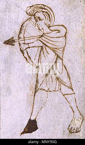 . Illustrazione di un arciere gallese. L'illustrazione risale alla fine del XIII secolo.. Sconosciuto a uploader. 1255 Welsh bowman (XIII secolo). Foto Stock