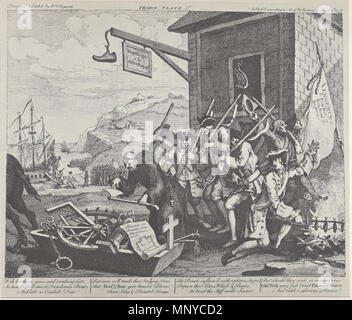 . Inglese: William Hogarth - l'invasione, la piastra 1; Francia . Il XVIII secolo. William Hogarth (1697-1764) Descrizione British pittore e incisore, Data di nascita e morte 10 novembre 1697 25 ottobre 1764 Luogo di nascita e morte Londra London sede di lavoro Londra, Chiswick competente controllo : Q171344 VIAF: 17268409 ISNI: 0000 0001 2099 3749 ULAN: 500004242 LCCN: N80126106 NLA: 35201047 WorldCat 1266 William Hogarth - l'invasione, la piastra 1; Francia Foto Stock