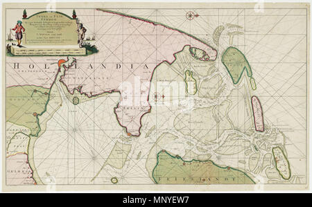 . Nederlands: Met dank aan het Zuiderzeemuseum (voor het beschikbaarstellen van deze kaarten voor de sito web Historische cartografie. . 1712. 754 Kaart van de porta Zuiderzee Nicolaas Witsen uit 1712 Foto Stock