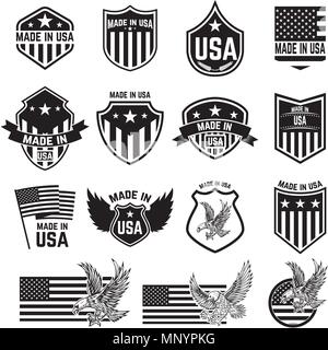Set di emblemi con USA segni. Gli elementi di design per poster. scheda, segno. Illustrazione Vettoriale Illustrazione Vettoriale