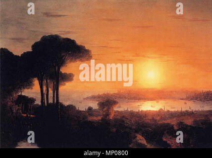 . Inglese: materiale e dimensioni: Olio su tela, 120 x 167 cm . 1866. 678 Ivan Constantinovich Aivazovsky - Tramonto sul Golden Horn Foto Stock