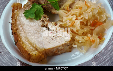 Autentica Schweinebraten tedesco di arrosto di maiale, stile bavarese Foto Stock