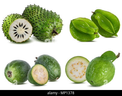 Raccolta di frutti esotici isolato su uno sfondo bianco Foto Stock