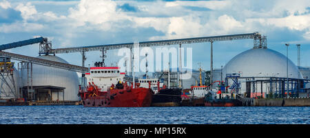 Cargo bulker navi sono ormeggiate nella città di Riga al terminale di carico Foto Stock