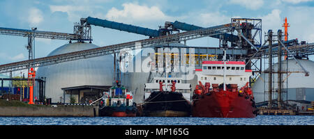 Cargo bulker navi sono ormeggiate nella città di Riga al terminale di carico Foto Stock